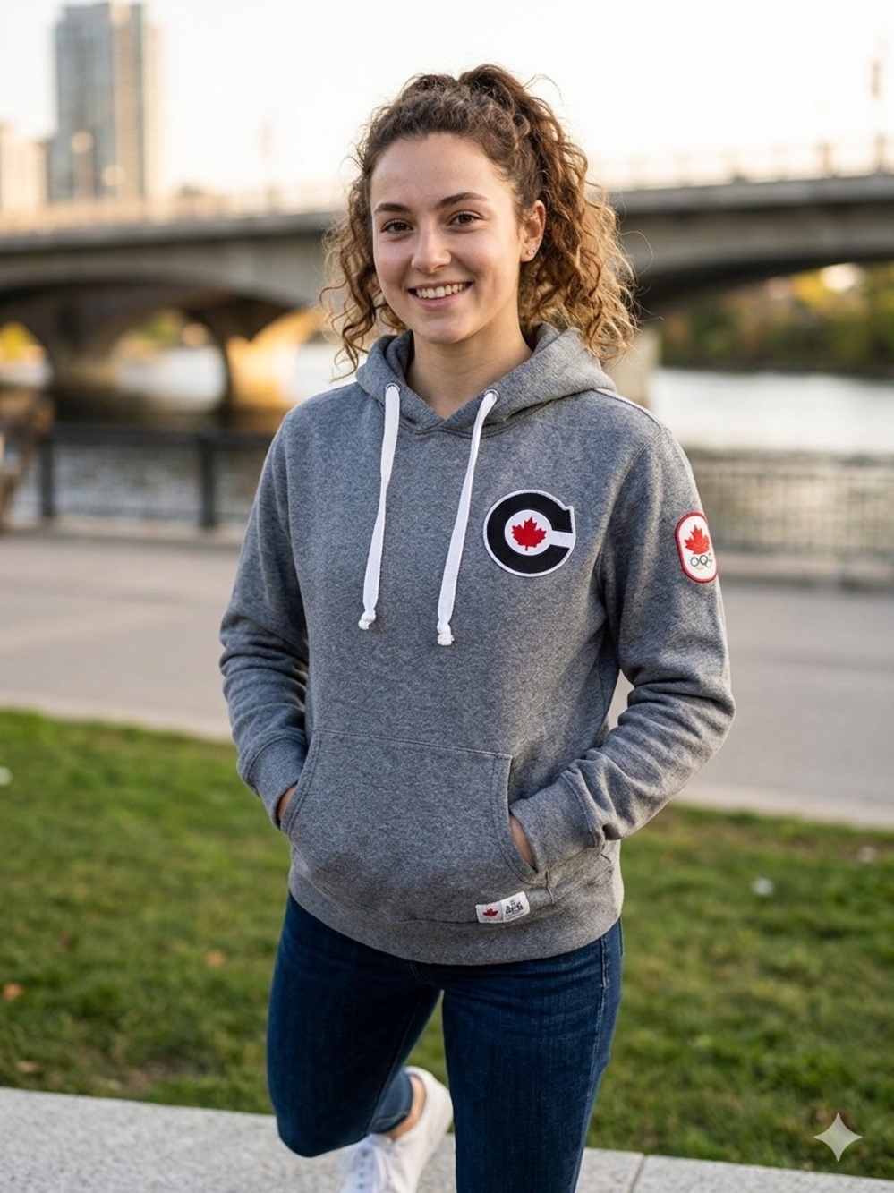 Hudson Bay Grey Canadian Olympic Hoodie with Drawstrings